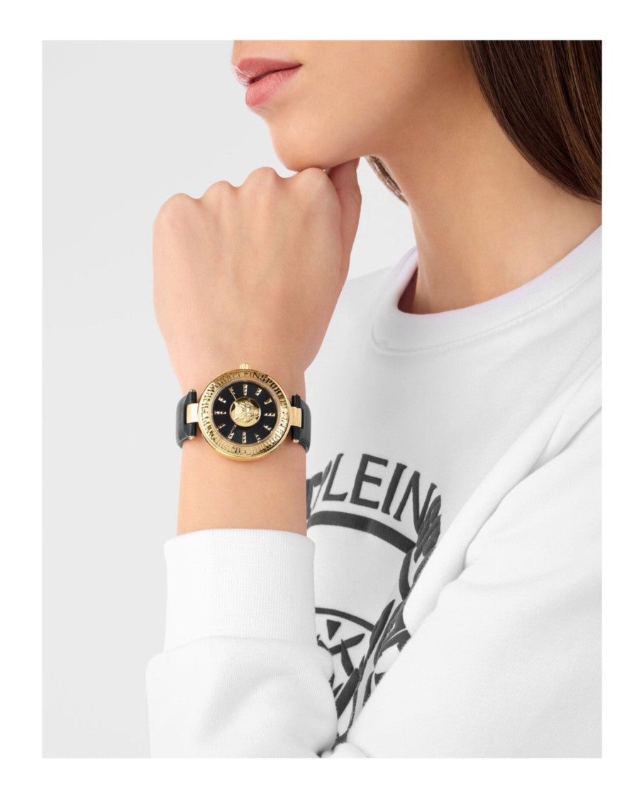Opium Leather Strap Watch With Gold Case