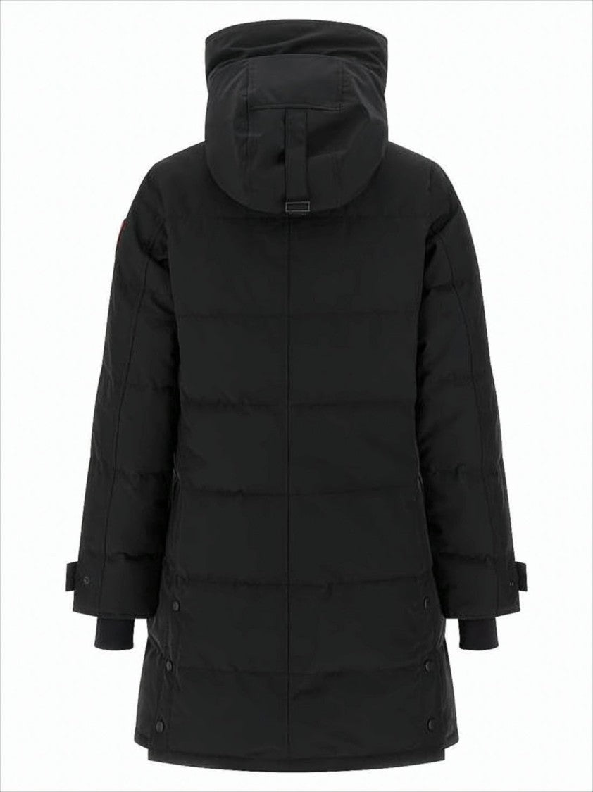 Classic Black Padded Coat with Quilted Texture and Logo Patch