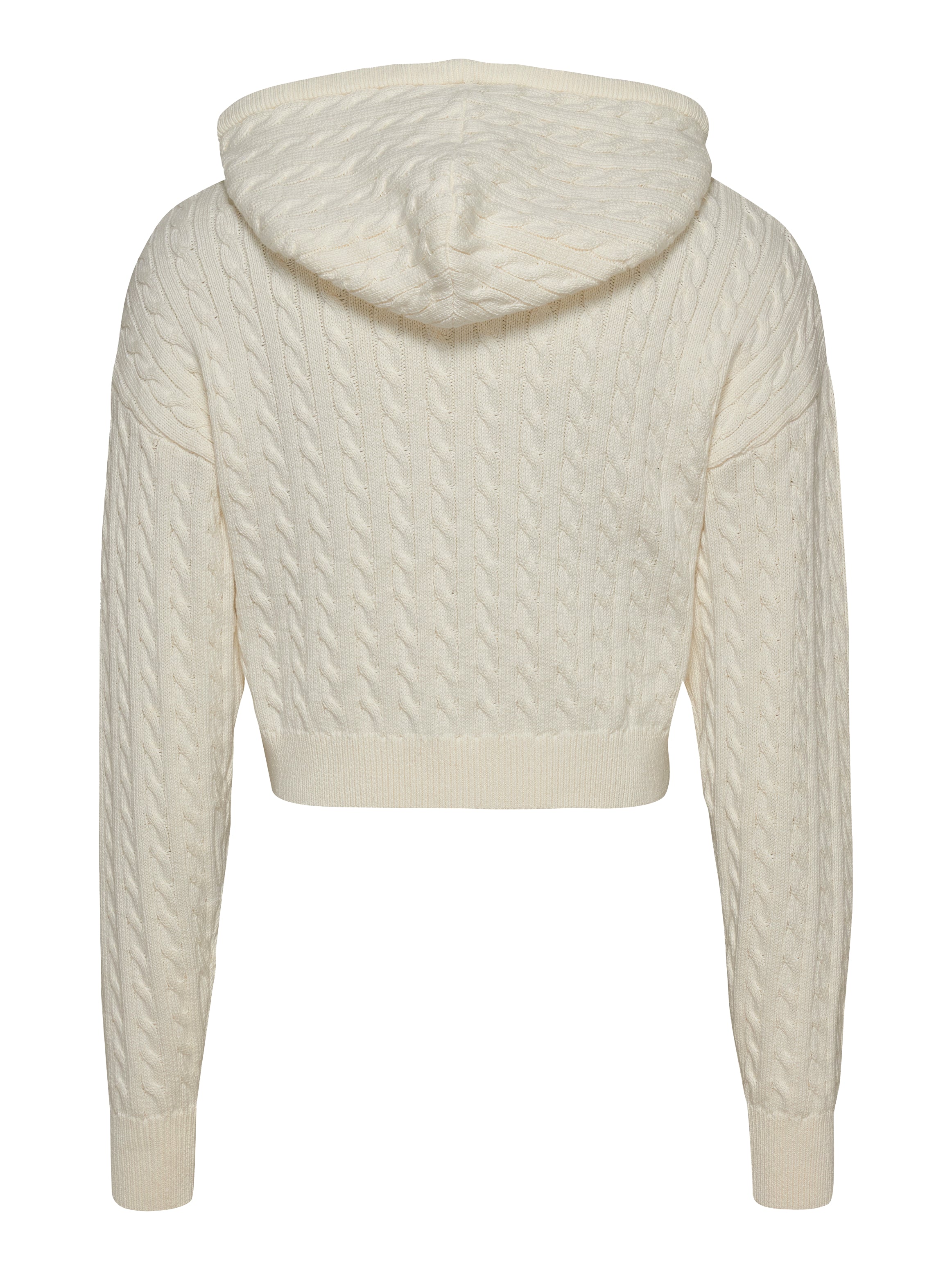 Full-Zip Cropped Hoodie With Textured Cable Knit