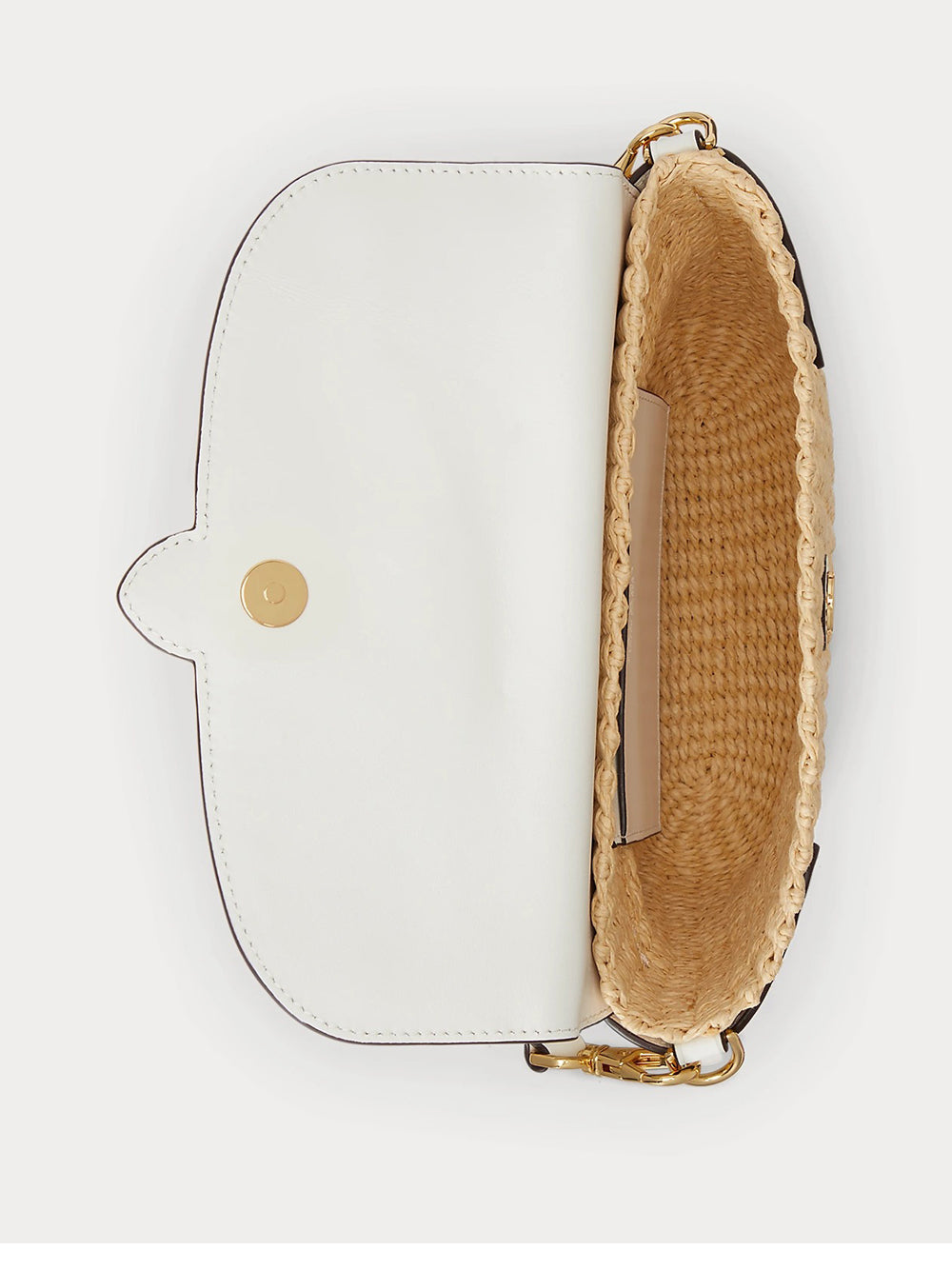 Woven Straw Shoulder Bag with Smooth Leather Flap