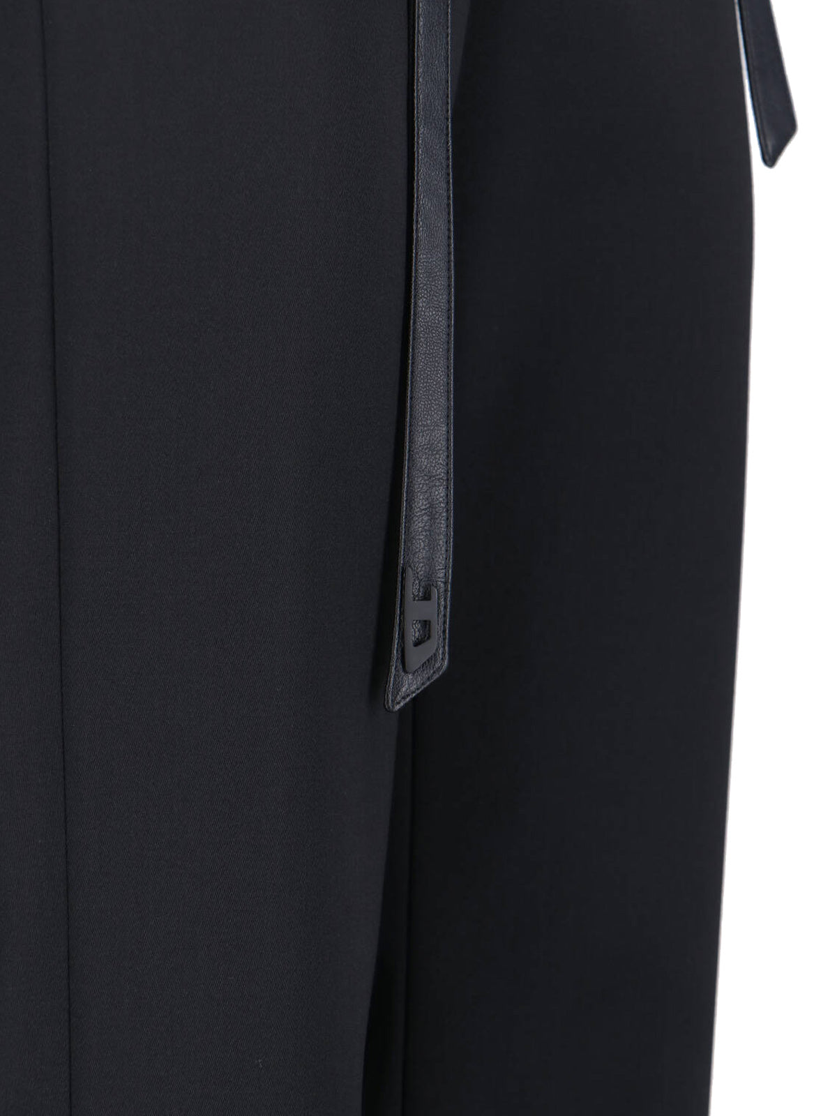 Black Tailored Wool Blend Pants with Belt