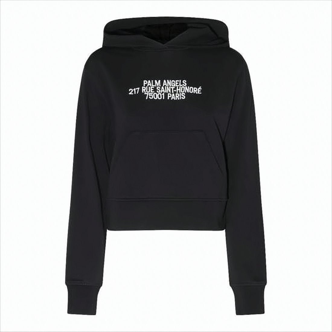 Cropped Black Pullover Hoodie with Front Kangaroo Pocket