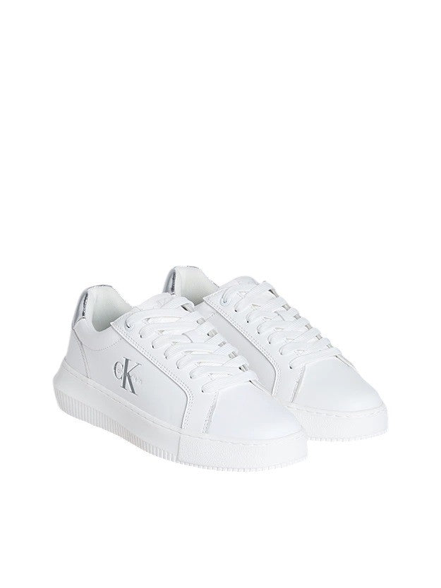 White Leather Sneakers with Metallic Accents