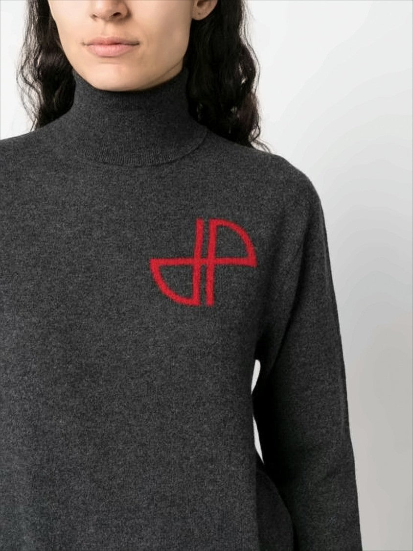 Charcoal Grey Turtleneck Sweater with Contrasting Cuff