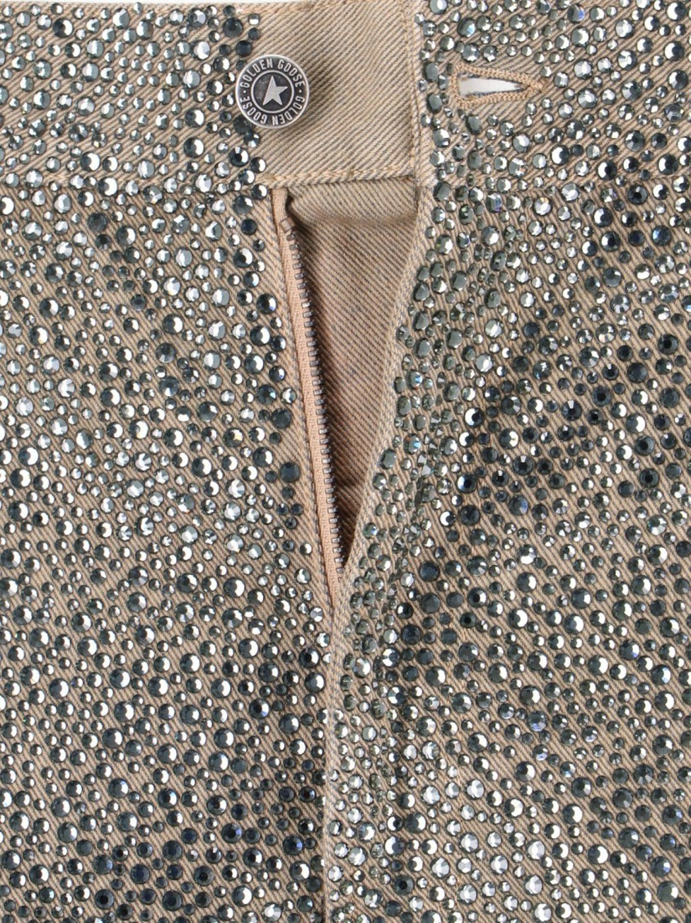 Straight-Leg Jeans With Rhinestones – Beige