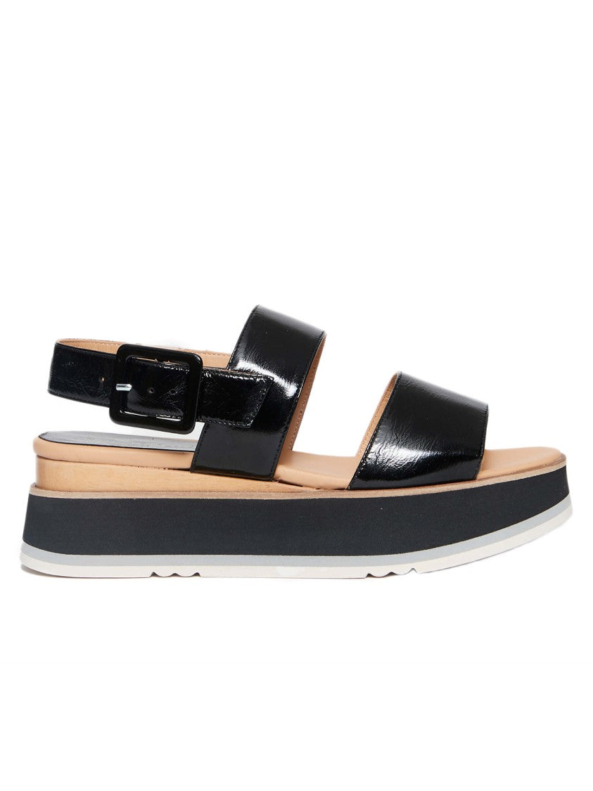Frate Model Black Patent Leather Wedge Sandals