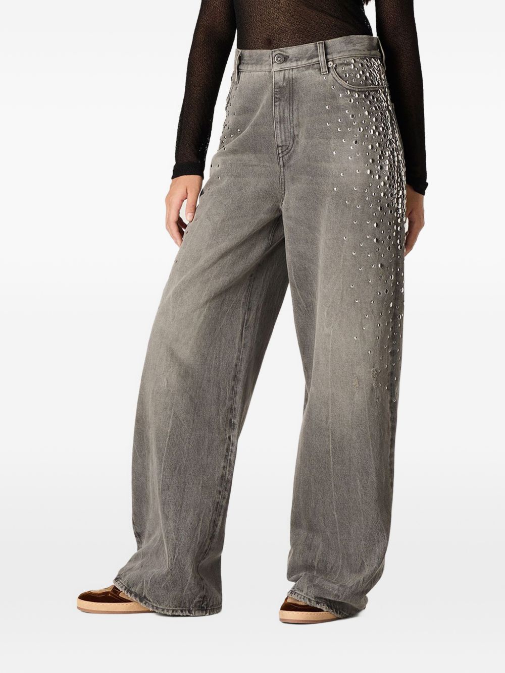 Grey Silk and Nylon Denim Jeans