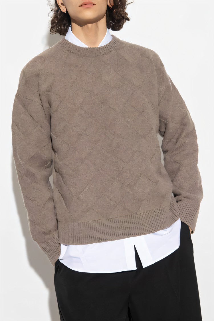 Textured Diamond Pattern Wool Blend Sweater