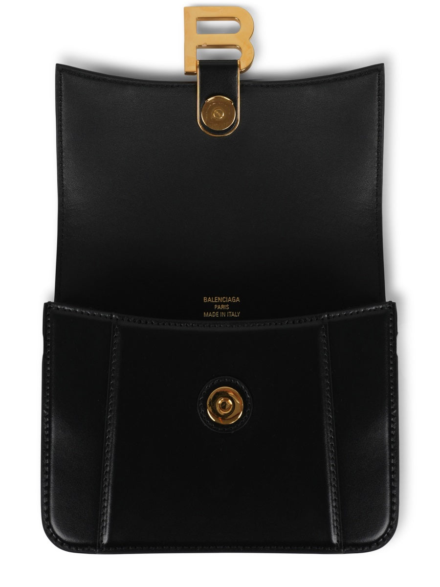 Structured Hourglass-Shaped Black Calfskin Shoulder Bag