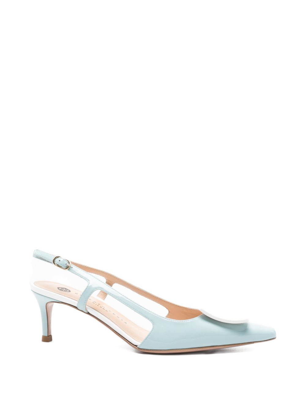Blue Square Toe Buckle Slingback Heels