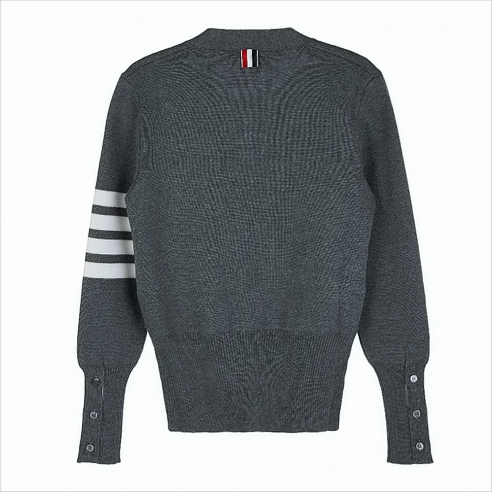 Deep V-Neck Merino Wool Cardigan with Signature Stripes