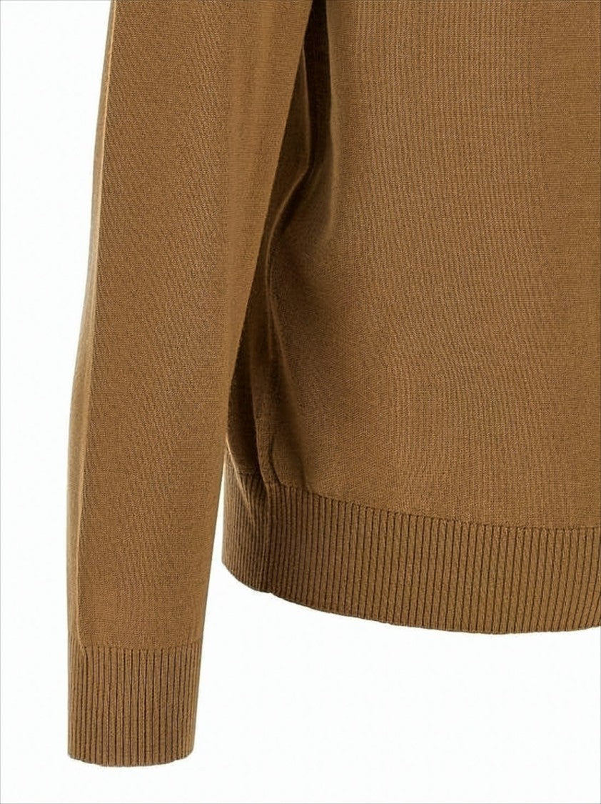 Brown Knit Sweater with Ribbed Cuffs