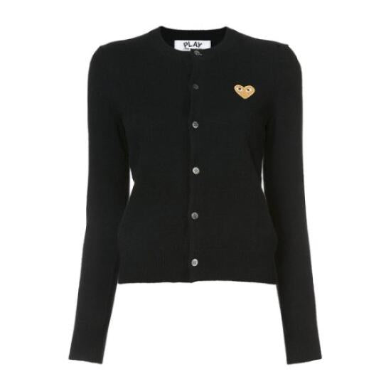 Fitted Black Cardigan With Heart Emblem