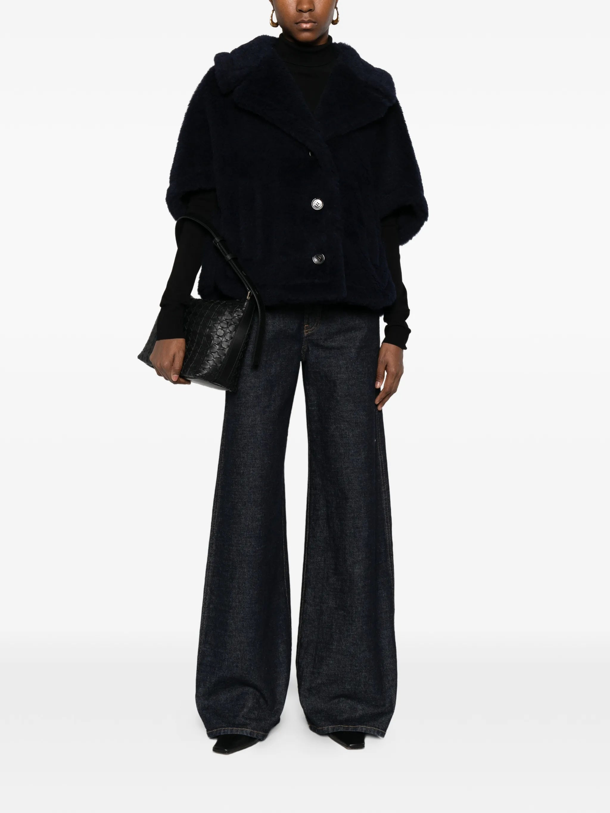 Black Mxacorvi Plush Cape-Style Jacket