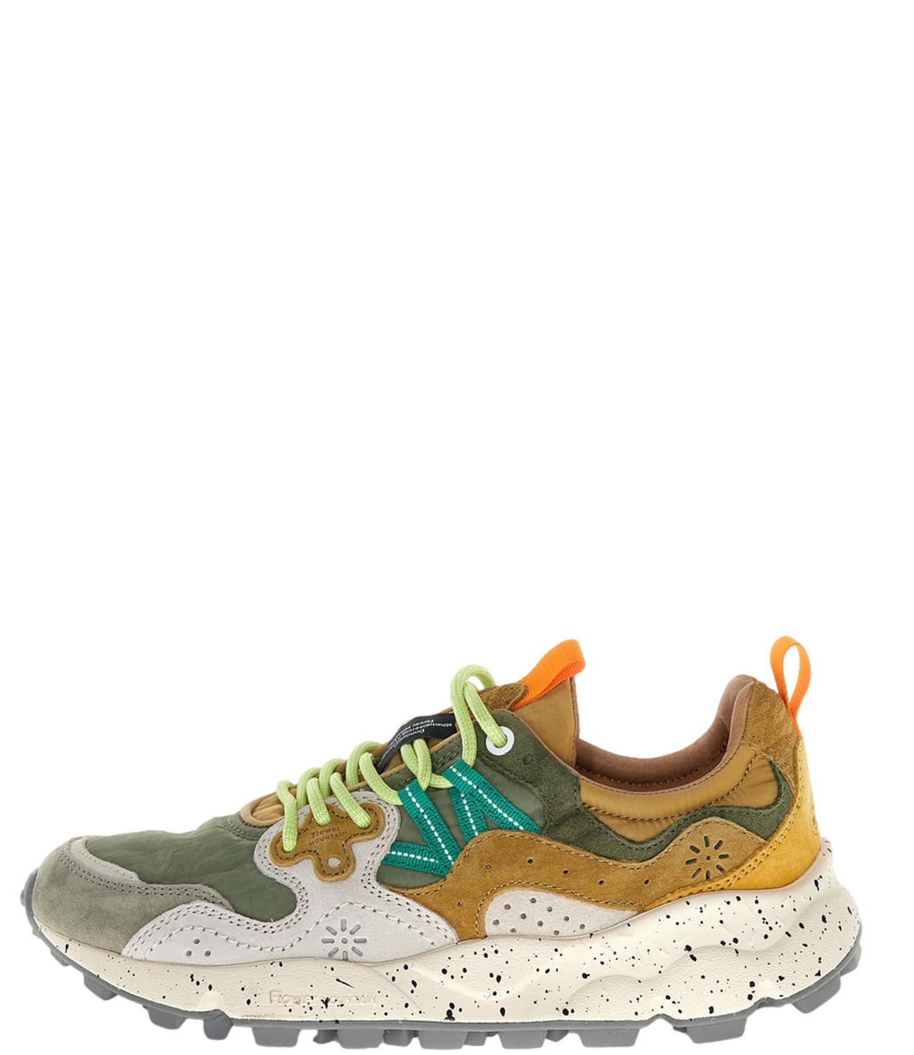 Multi-Material Sneakers with Vibrant Accents and Chunky Sole