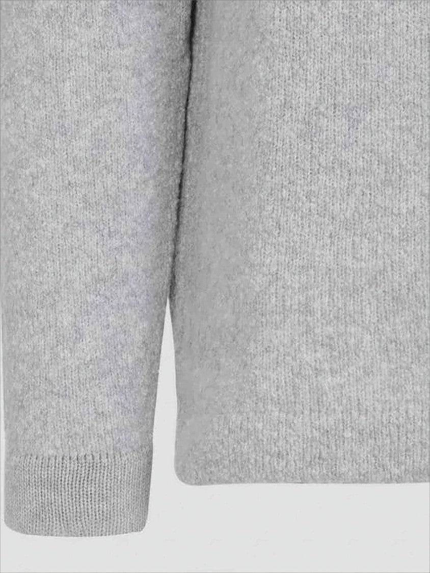 Classic Grey Wool-Blend Sweater with Ribbed Detailing