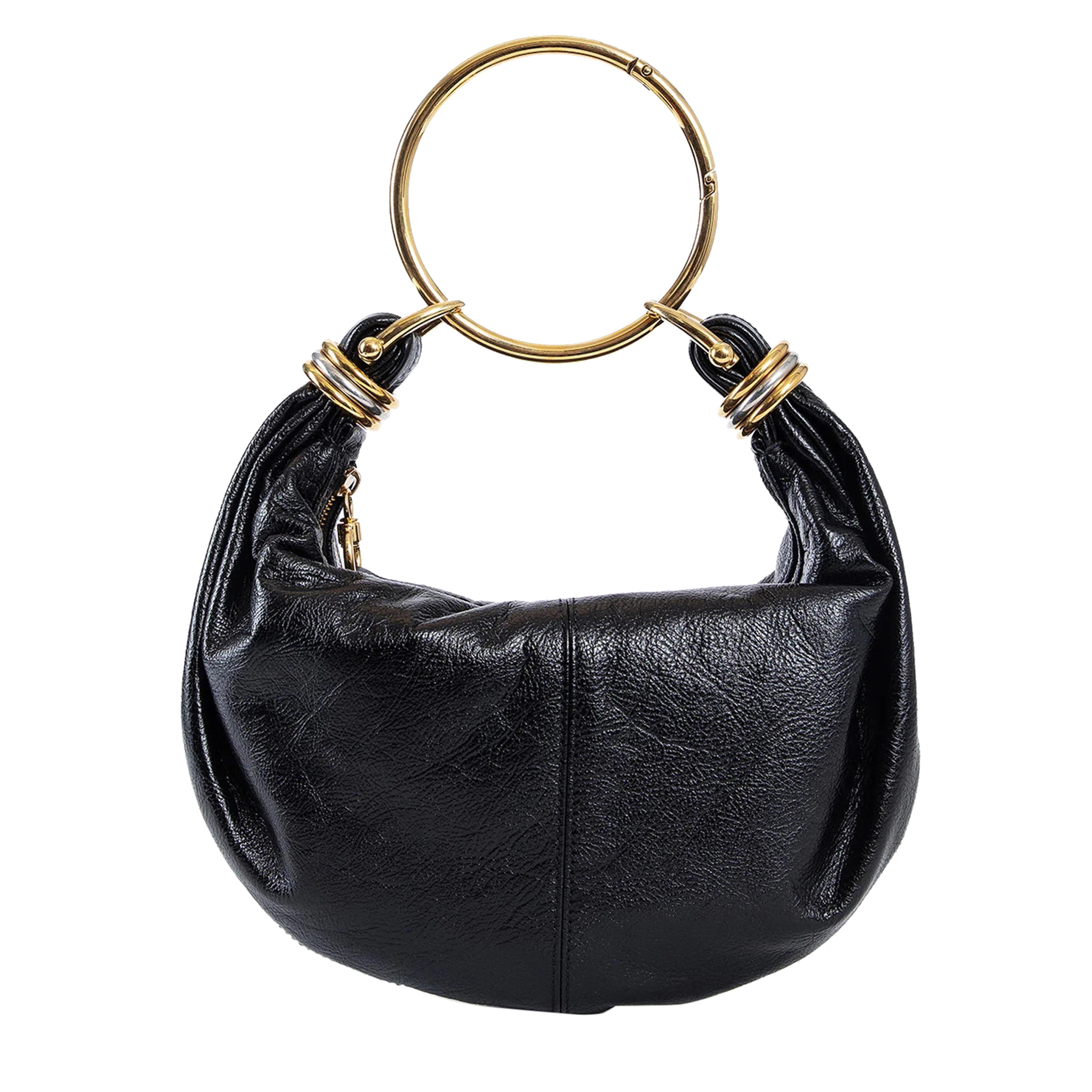 Crescent-Shaped Black Calf Leather Bracelet Bag