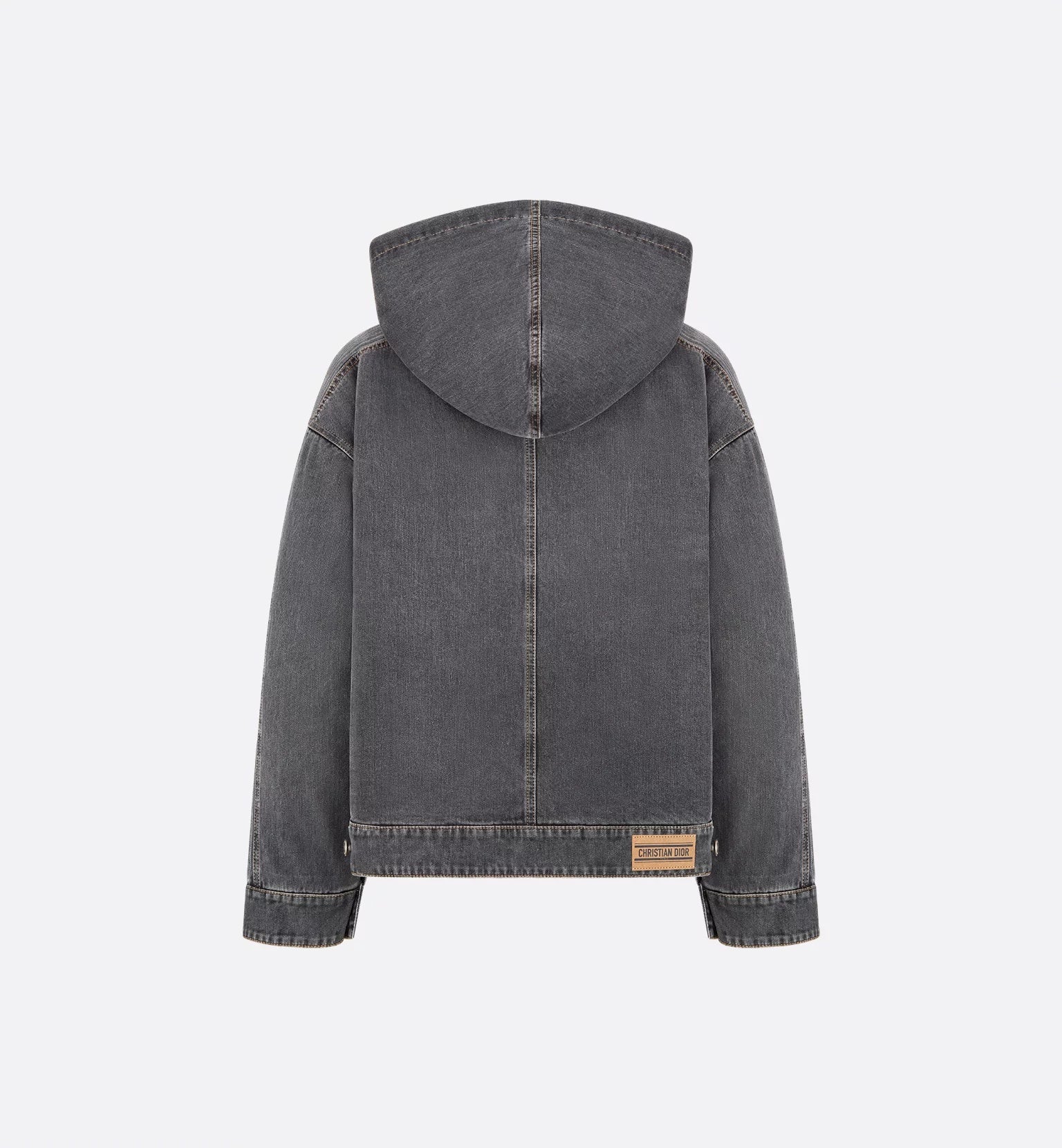 Washed Black Denim Hooded Vertical Stitch Jacket