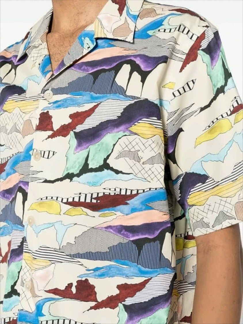 Short-Sleeve Camp Collar Shirt With Abstract Pattern