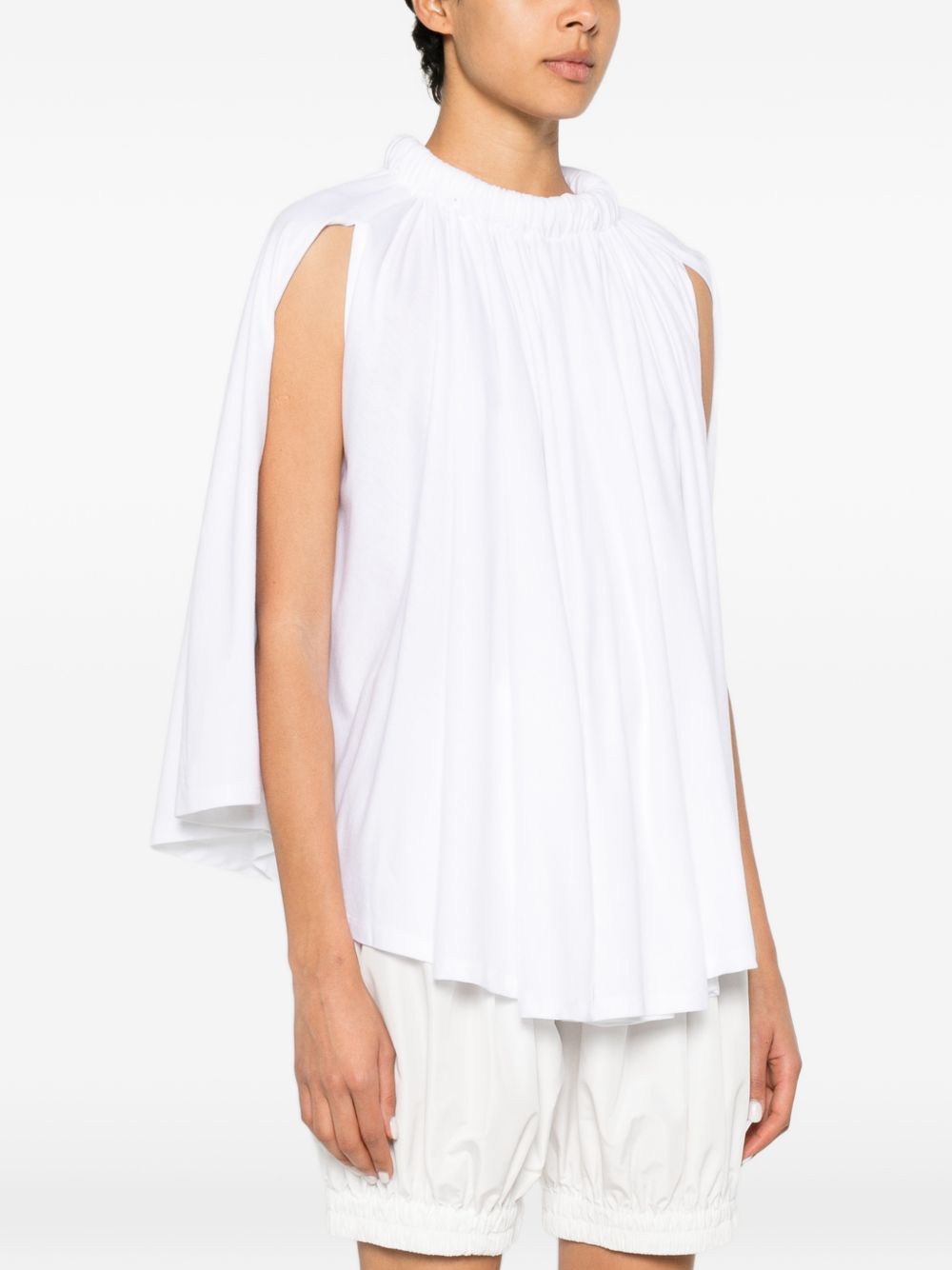 White Flowing Draped Sleeves Cape Top