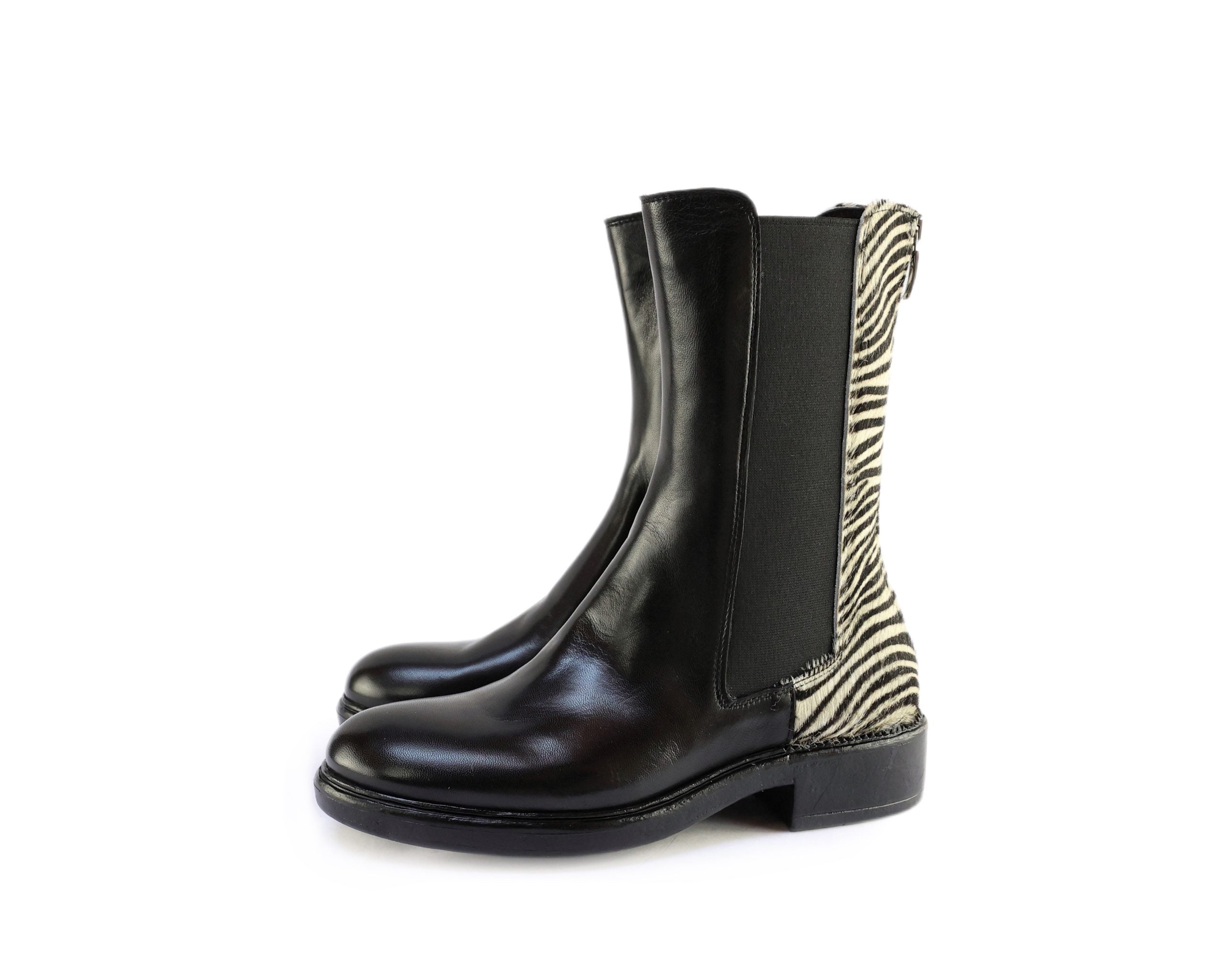 Ankle Boots with Zebra Print Detailing