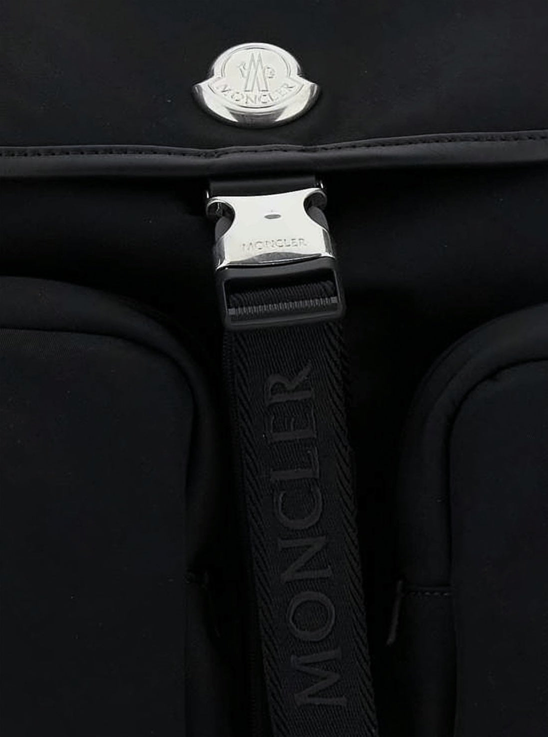 Structured Black Backpack with Metallic Buckle