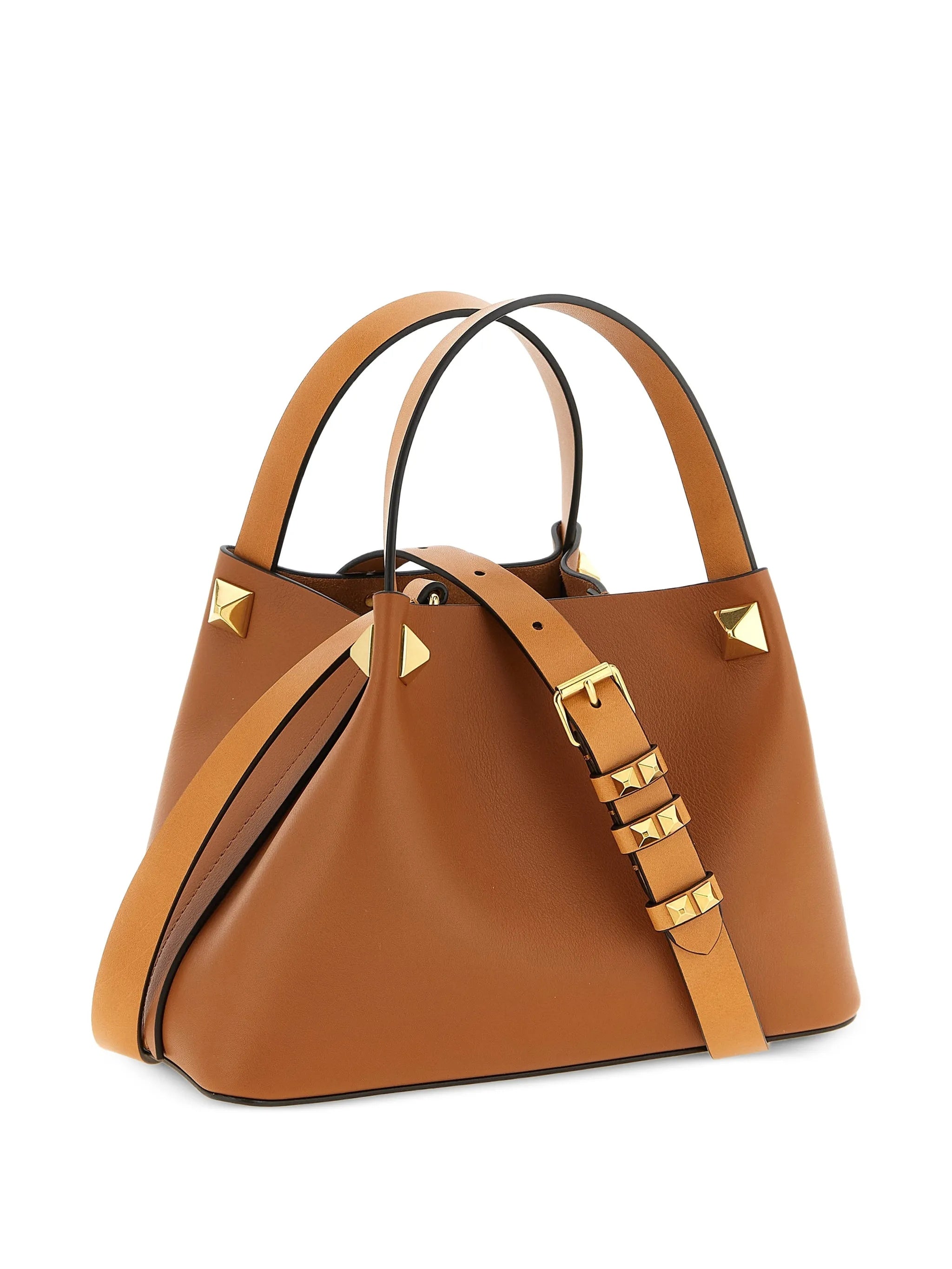 Structured Tan Leather Tote with Gold-tone Accents