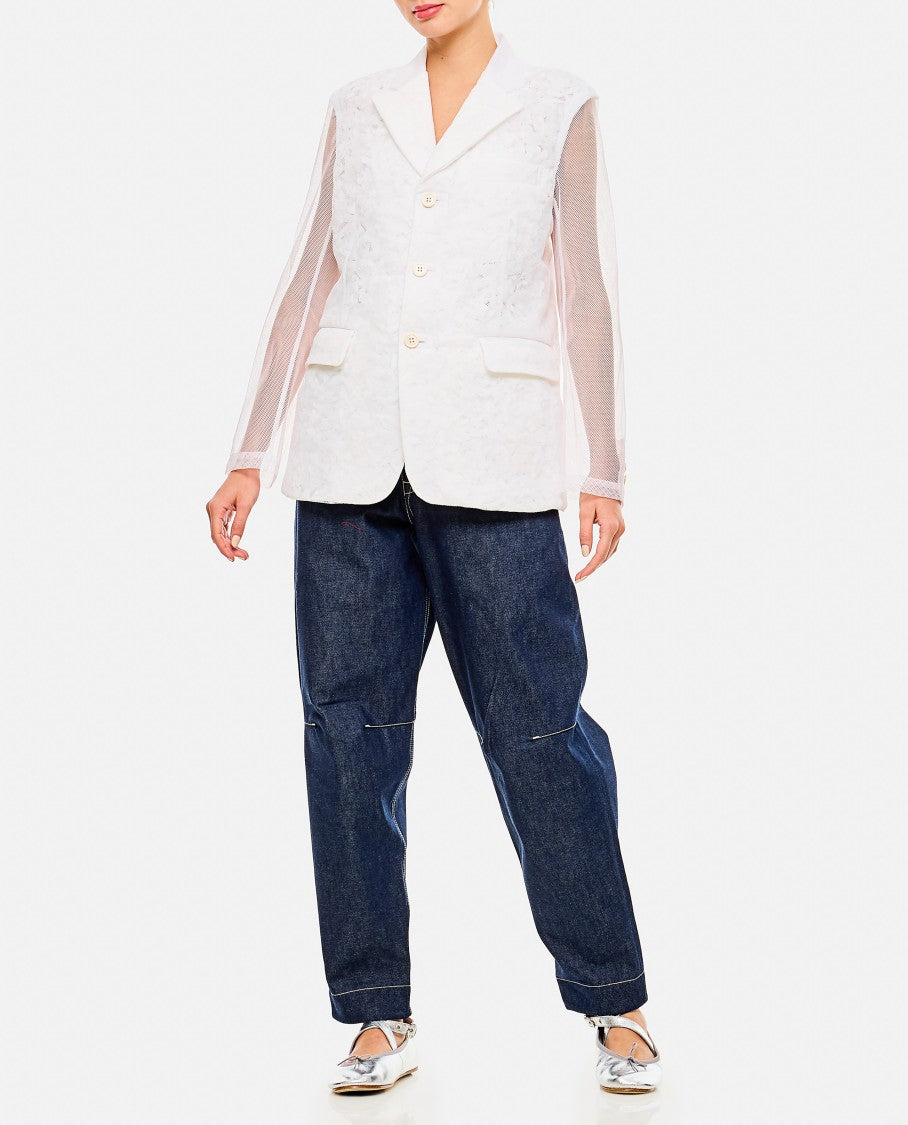 Tulle Blazer Jacket With Micro-Flower Overlay