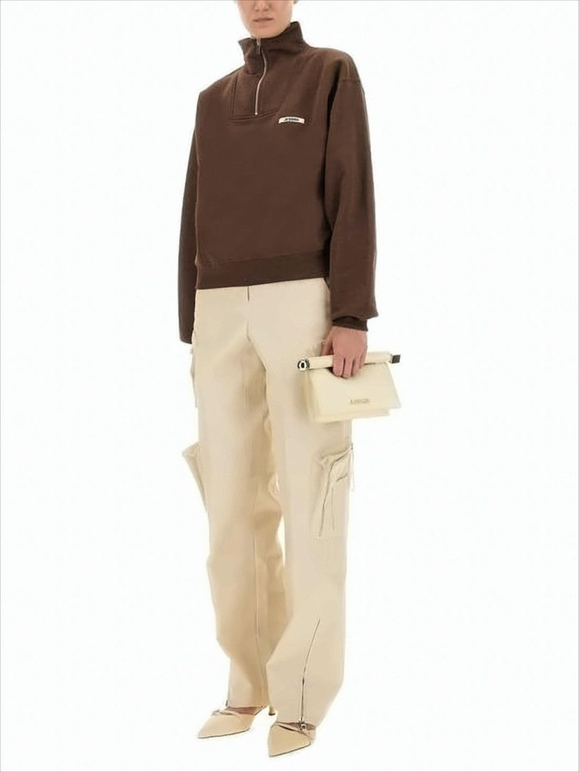 Cropped Turtleneck Sweatshirt with Half-Zip Closure