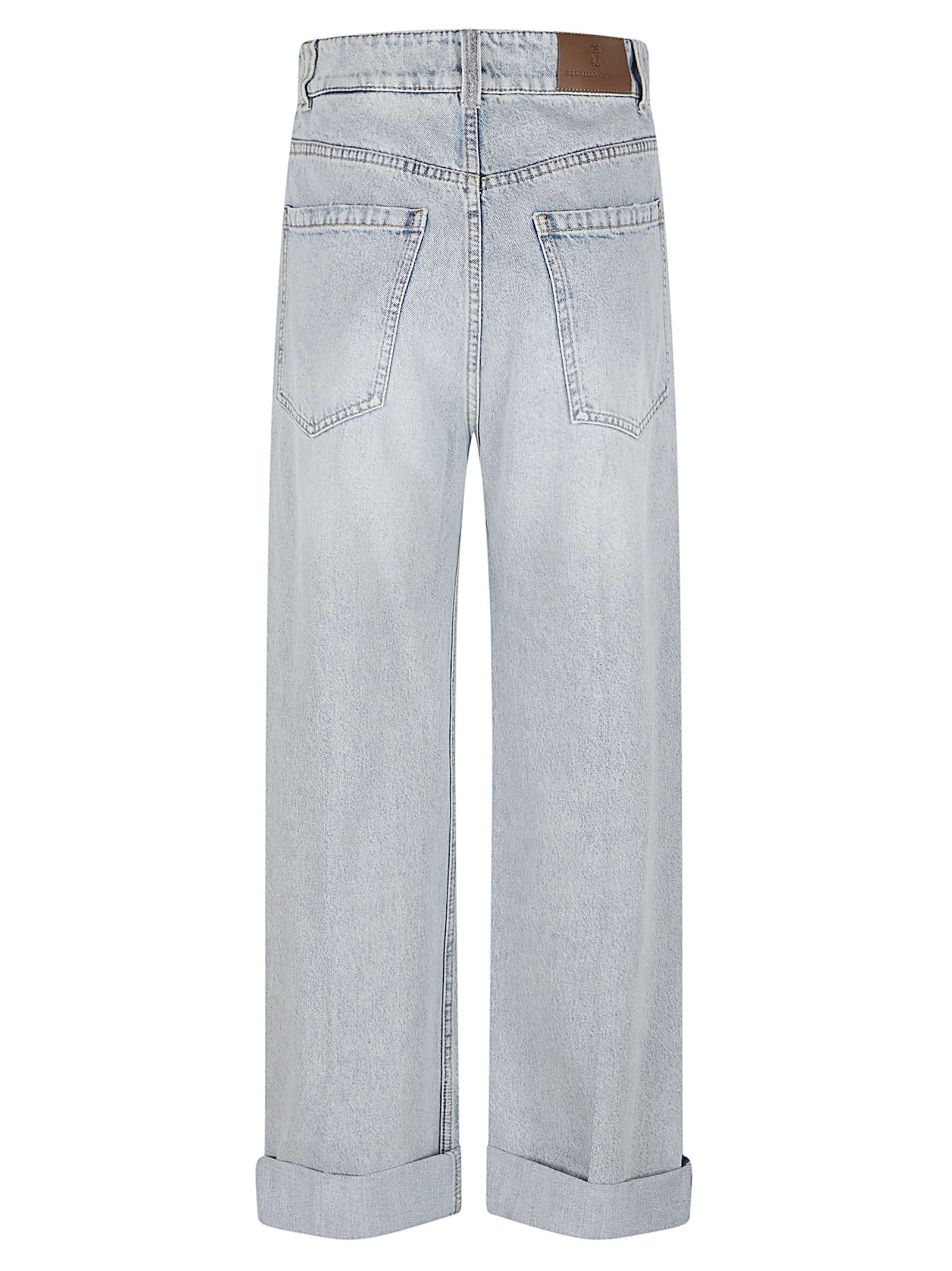 Light-Wash Denim Trousers with Rolled Hems