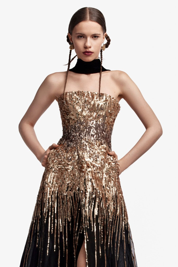 Embroidered Strapless Dress