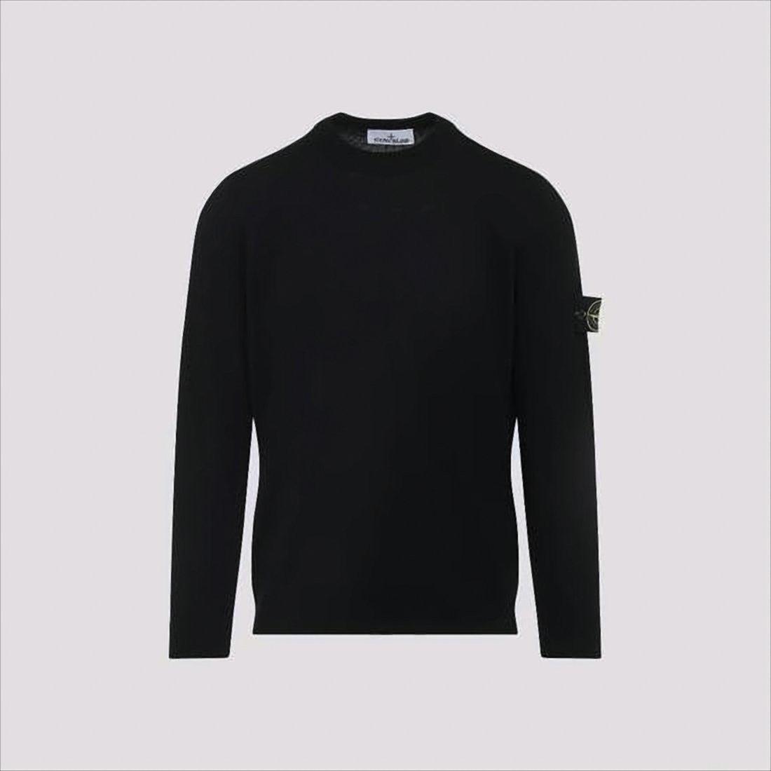 Classic Black Wool Crew Neck Sweater with Iconic Patch