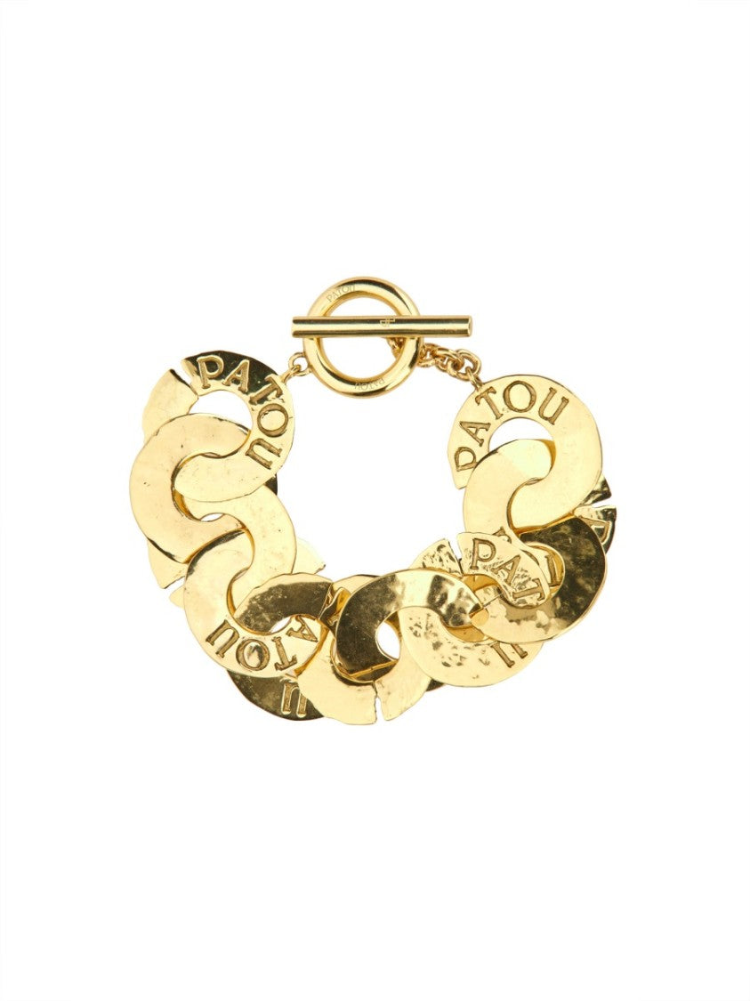 Gold Interlocking Links Bracelet With Engraved Logo