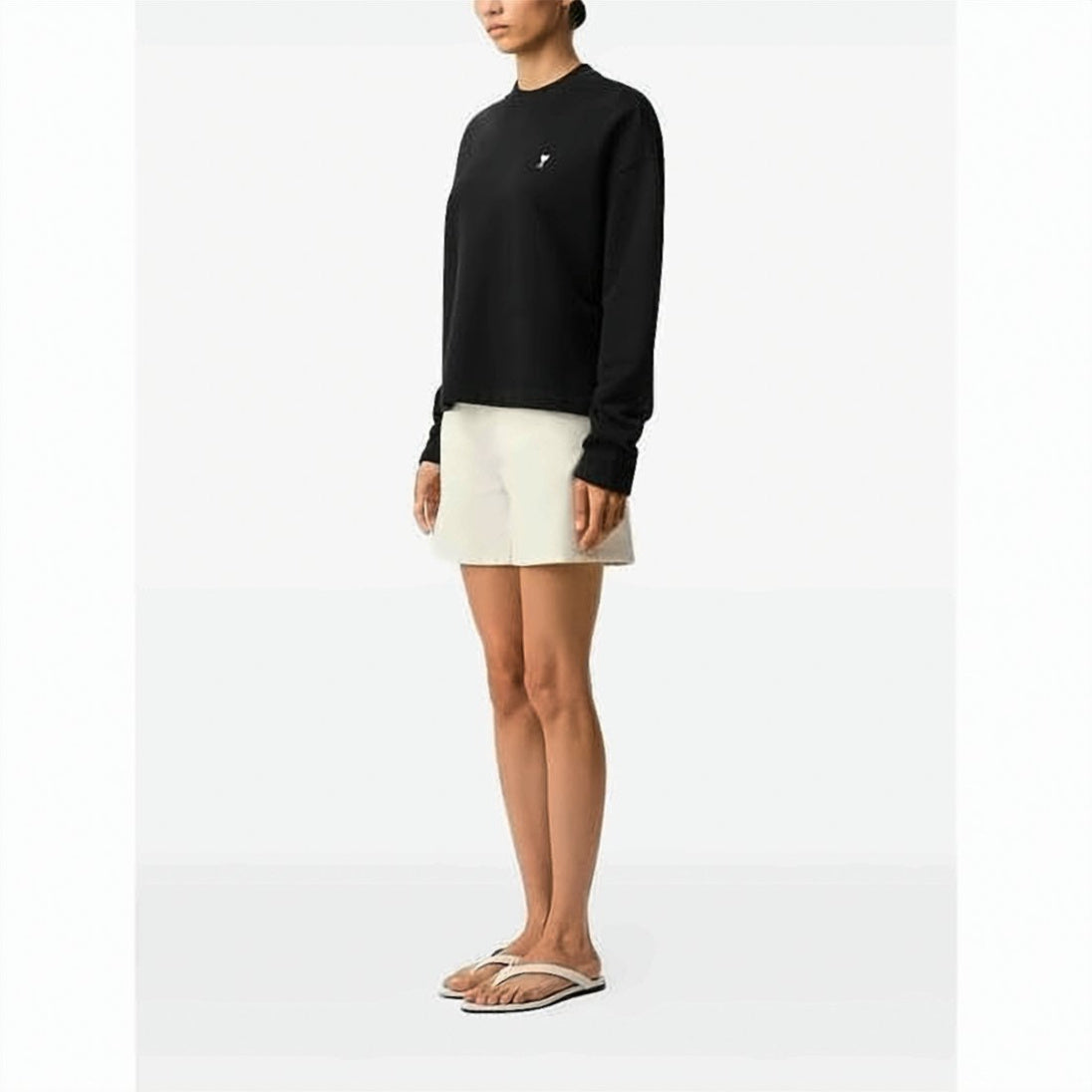 Long-Sleeve Cotton Top With Subtle Embroidery