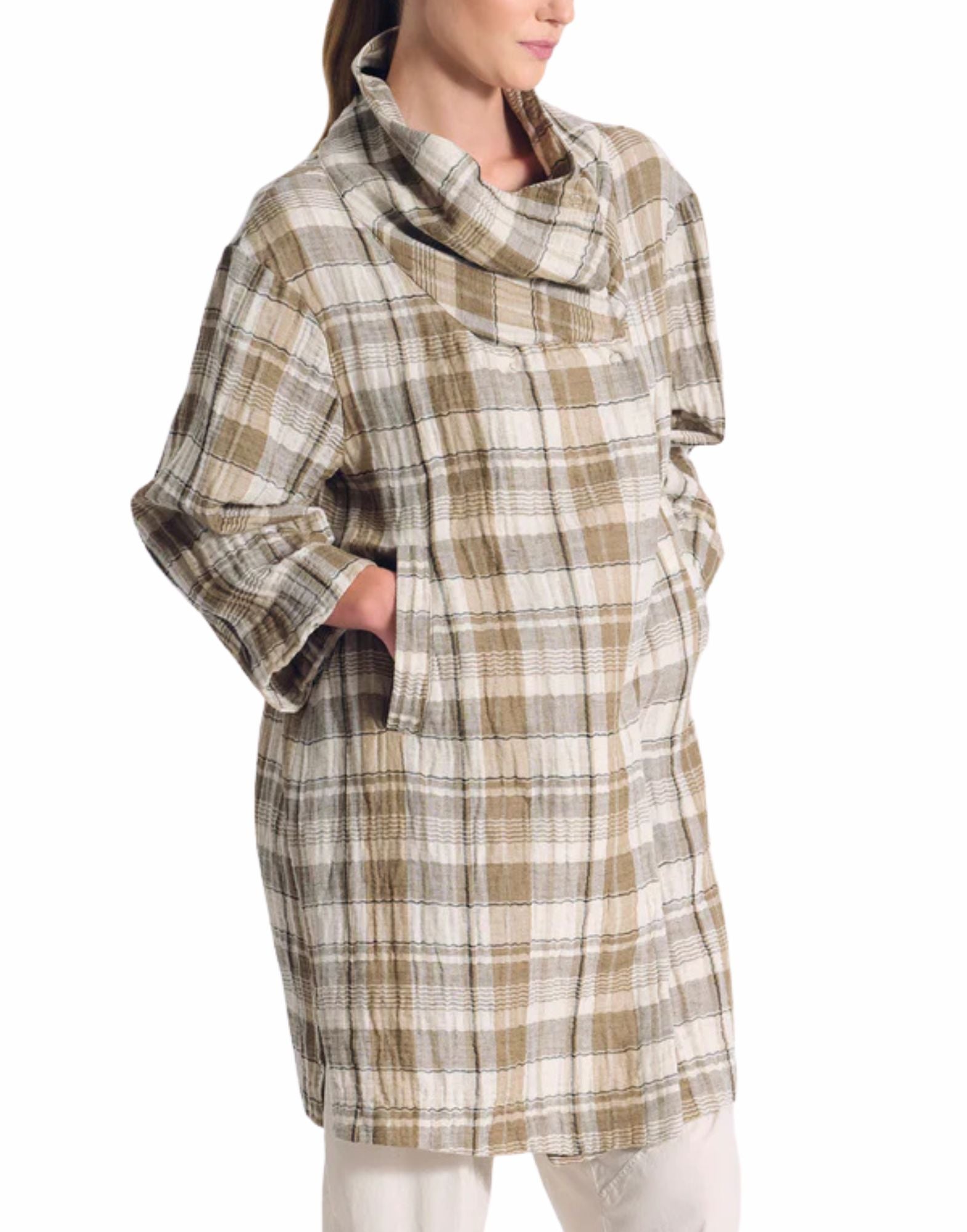 Women’s Checked Trench In Cotton And Linen Sand