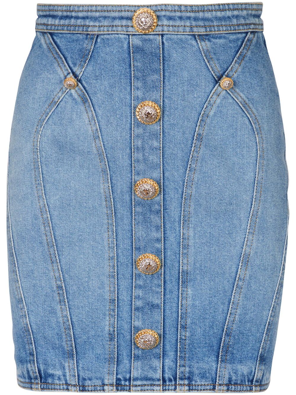 Thigh-Length Light Blue Stretch-Cotton Denim Skirt