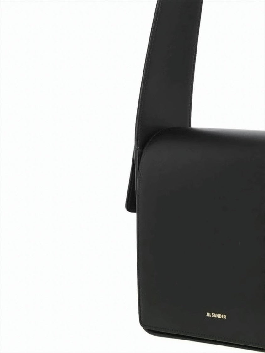 Structured Black Leather Crossbody Bag with Gold-tone Accents