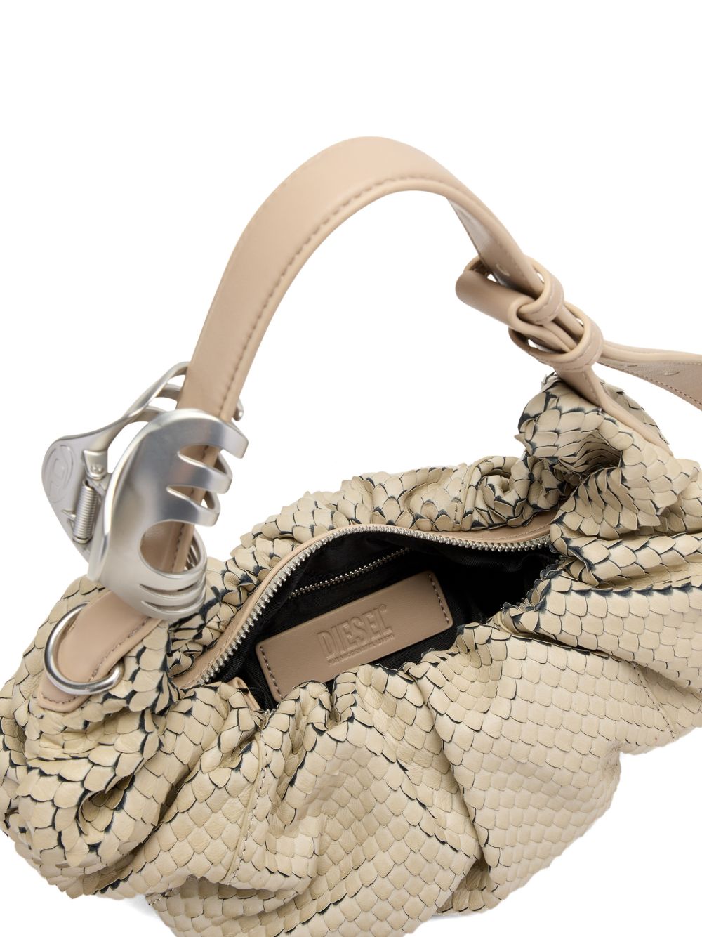 Textured Ruched Beige Handbag