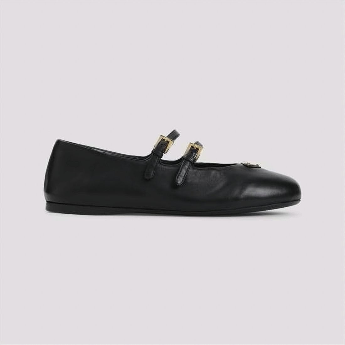 Rounded Toe Black Lambskin Flat Shoes
