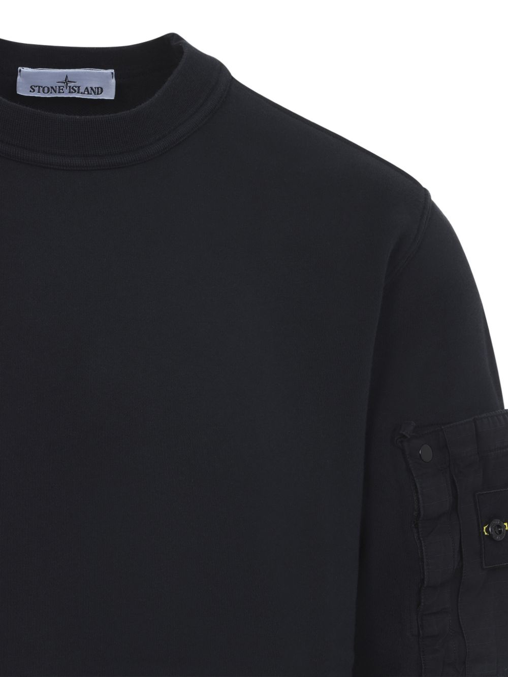 Minimalist Black Cotton Sweatshirt with Unique Sleeve Patch