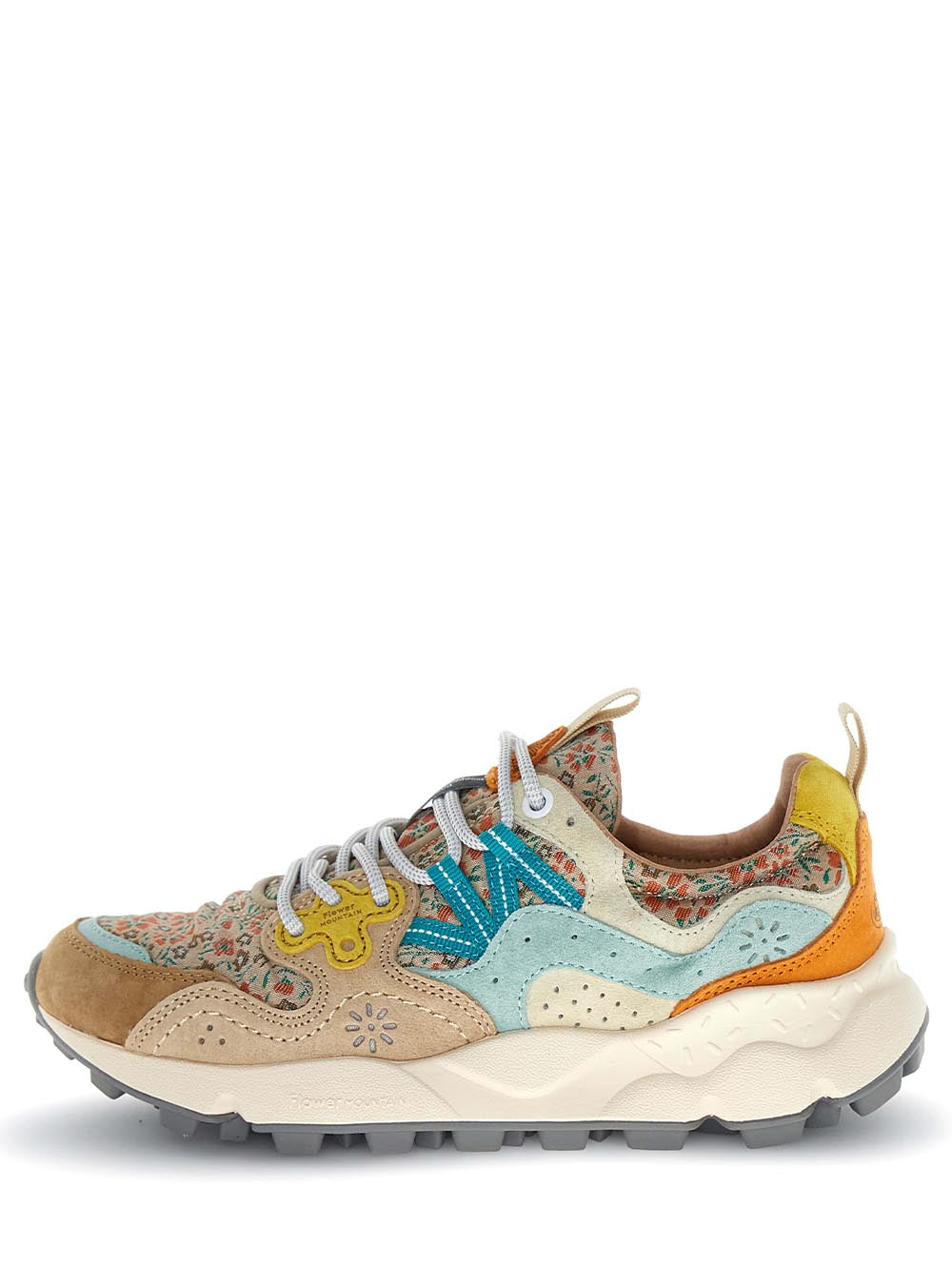 Multi-Textured Sneakers with Floral Panels and Chunky Sole