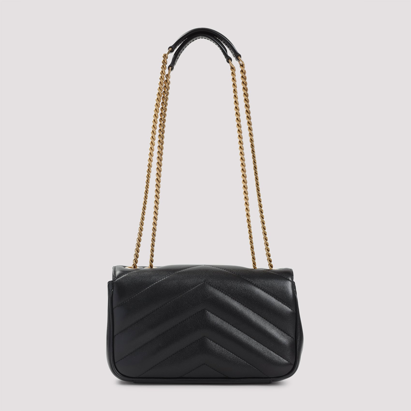 Chevron Quilted Black Lamb Leather Shoulder Bag