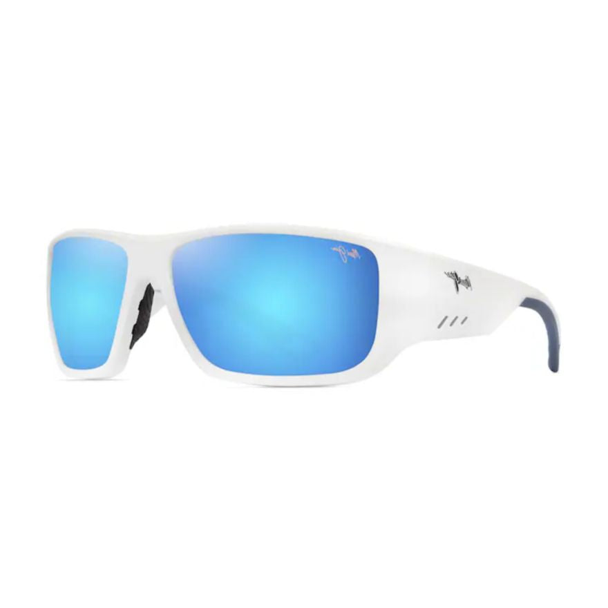 Keha Bold Rectangular Frame Sunglasses with Blue Mirrored Lenses