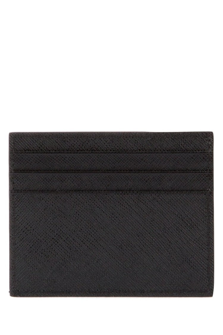 Textured Black Card Wallet with Metallic Logo Detail