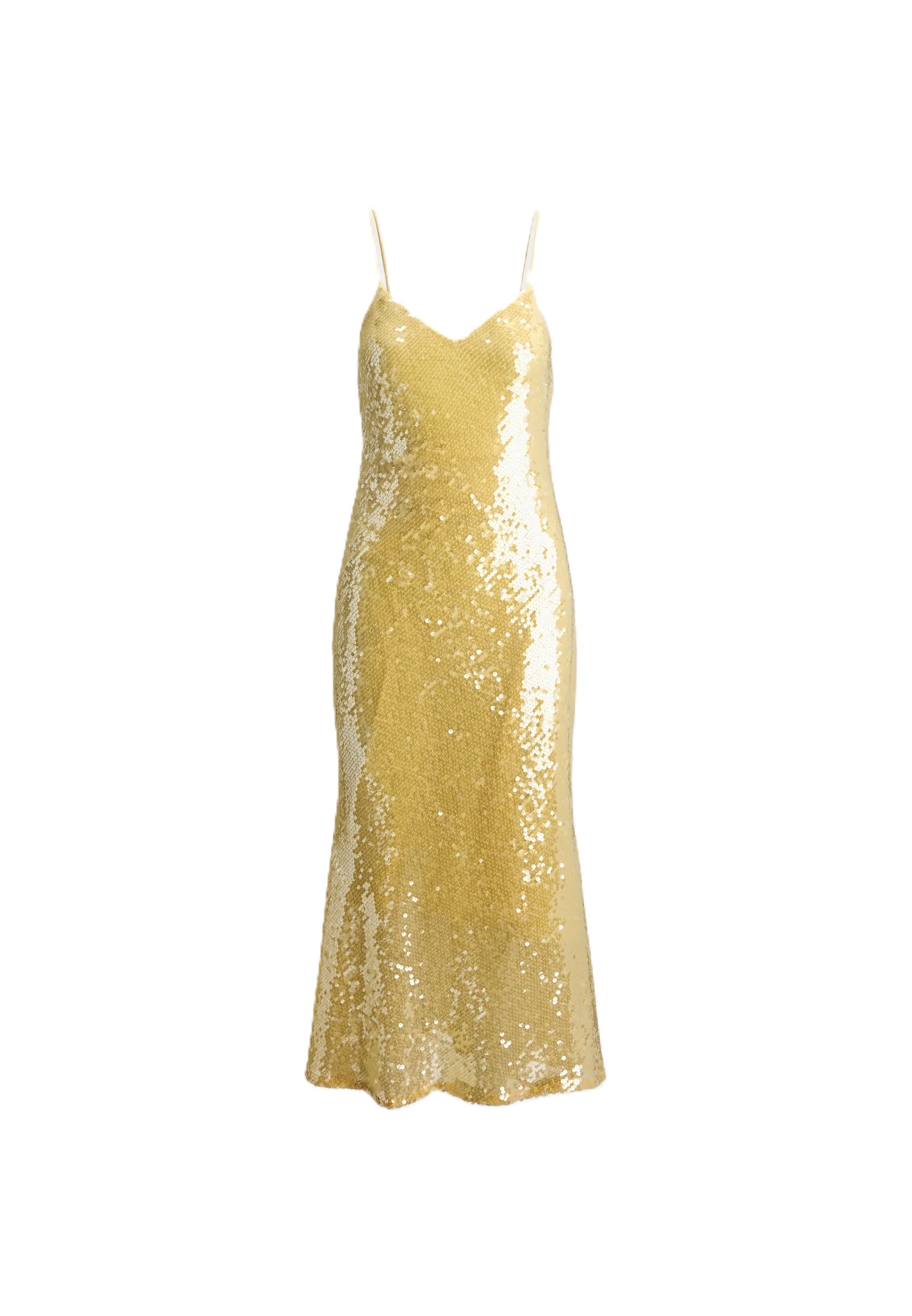 Sequined Midi Dress with Spaghetti Straps and V-Neckline