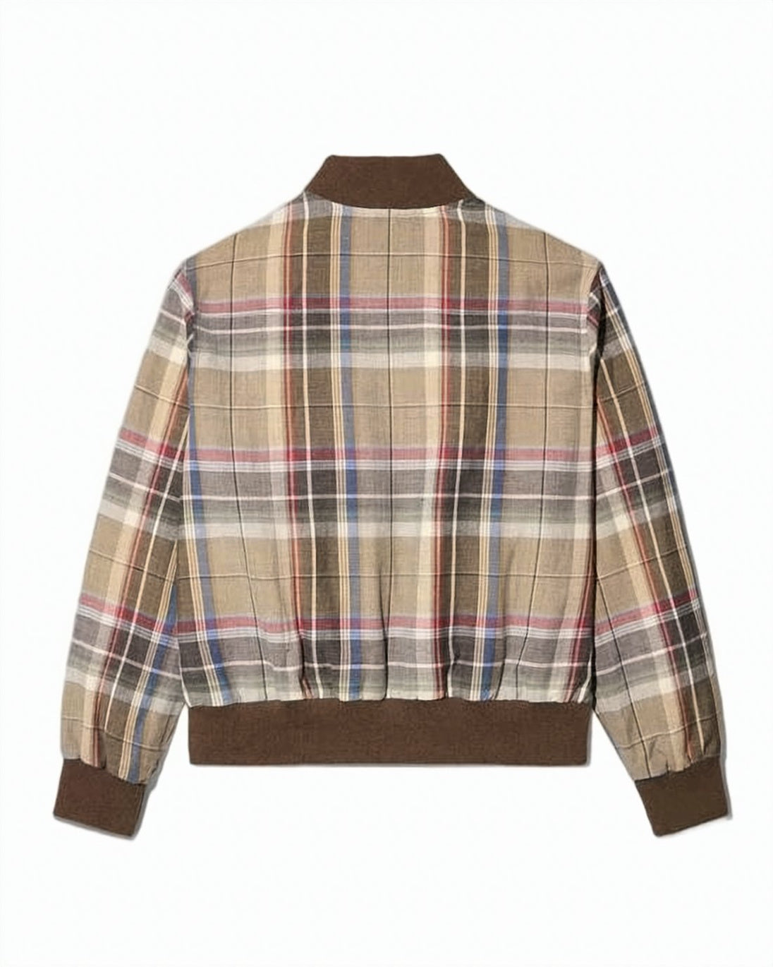 Cropped Plaid Jacket with Ribbed Trim