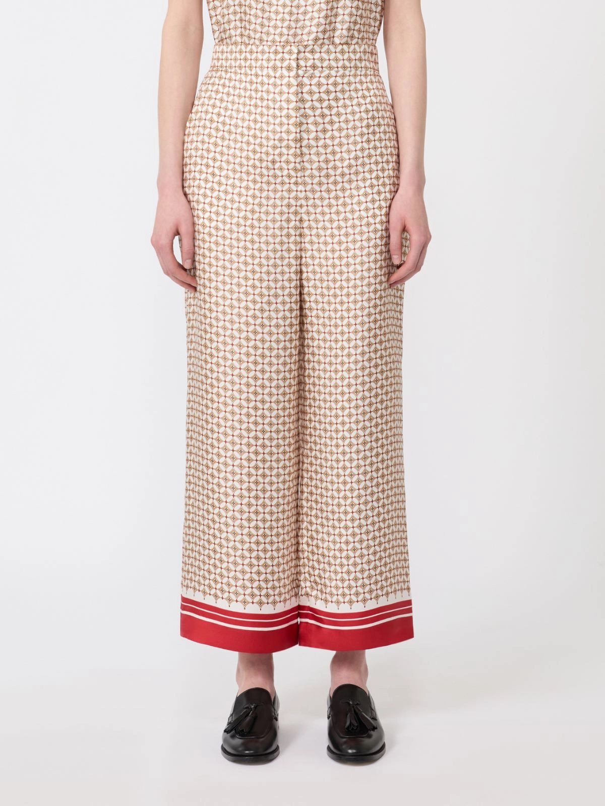 Wide-Leg Cropped Pants with Geometric Pattern
