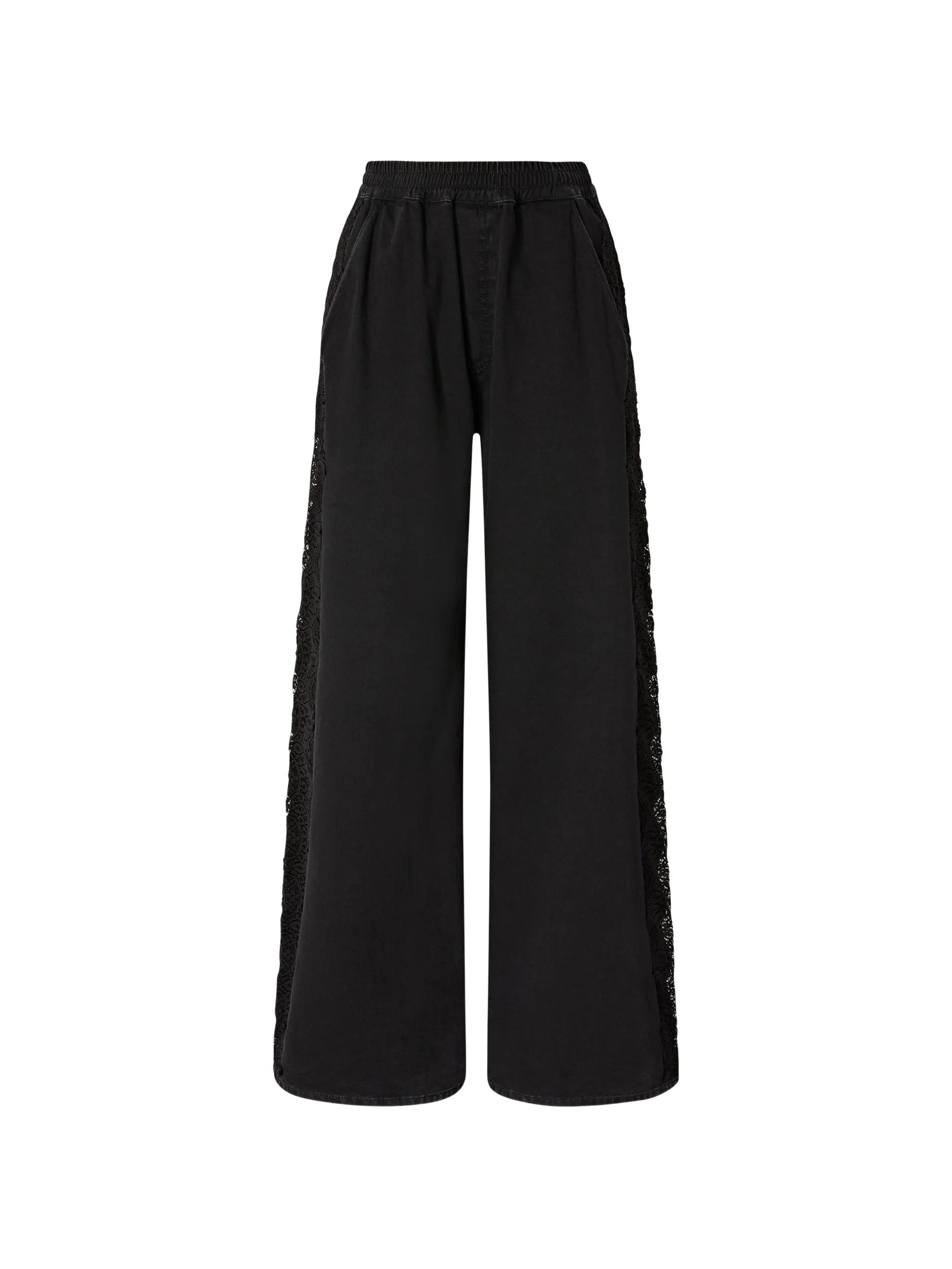Black Palco Lace-Detail Wide-Leg Tailored Pants