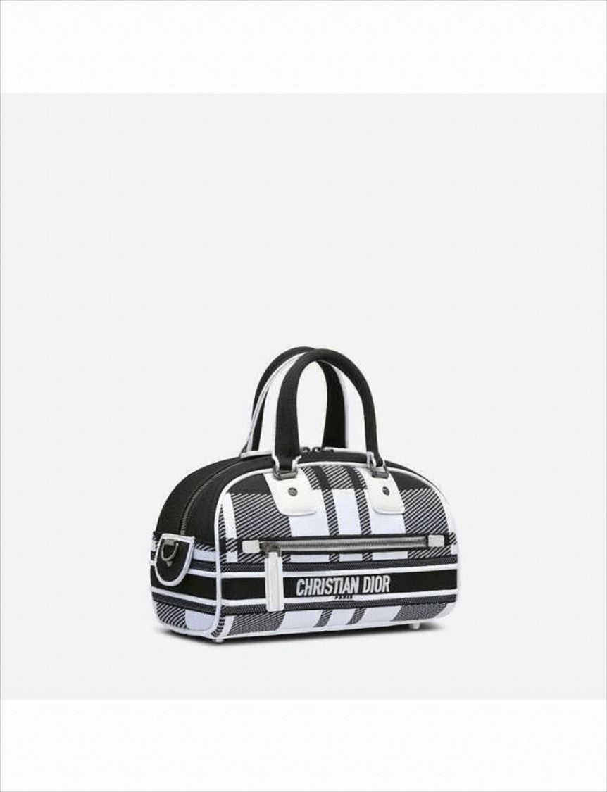 Checkered Tote Bag with Adjustable Strap and Logo Detail