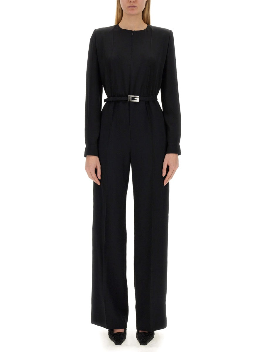 Viscose Jumpsuit with Belted Waist and Refined Silhouette